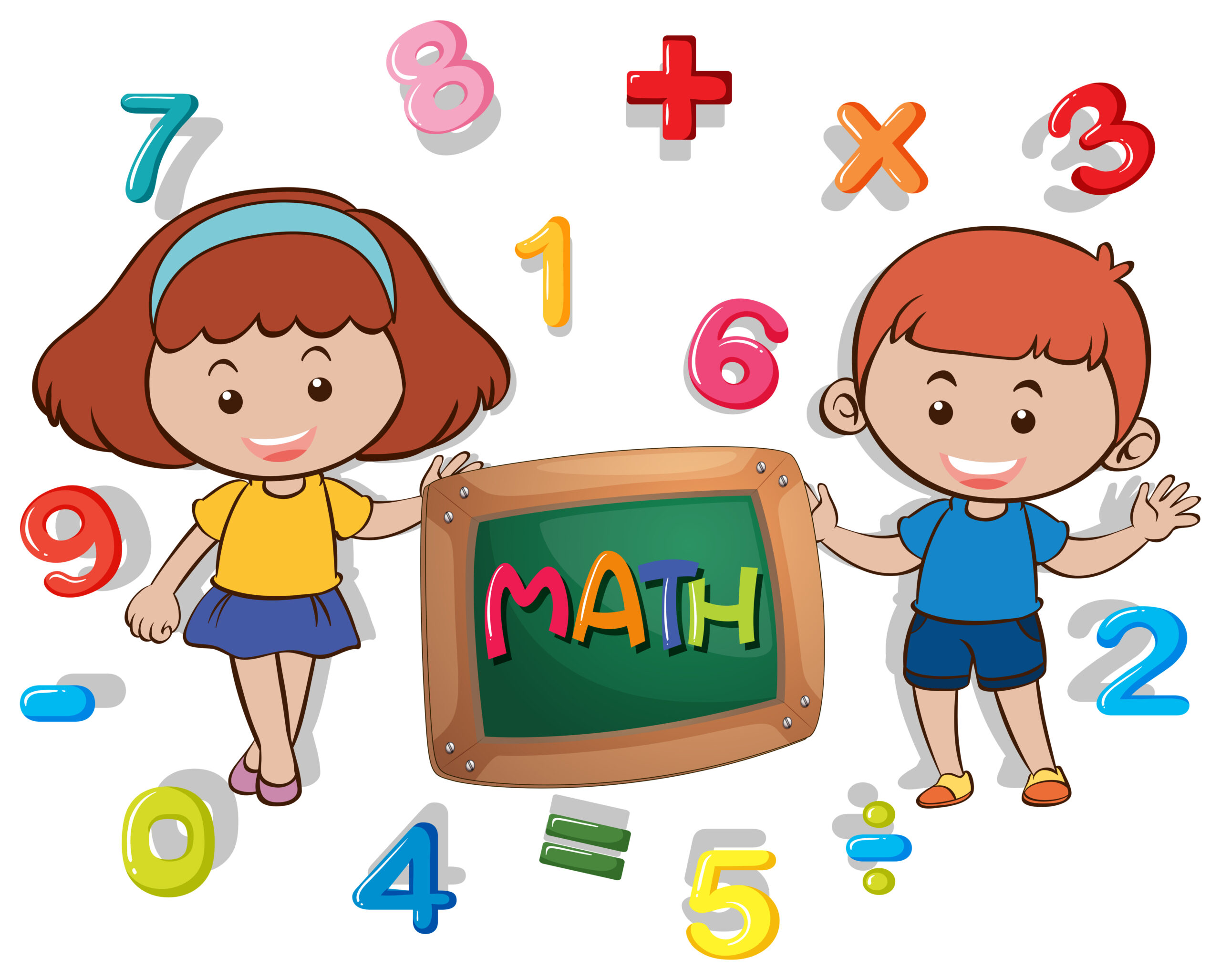 Boy and girl with many numbers